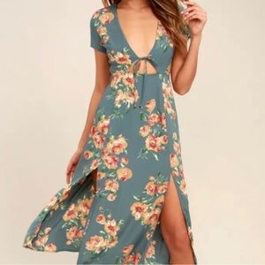 Lulu’s | Best Day of My Life Dusty Sage Floral Print Midi Dress | M